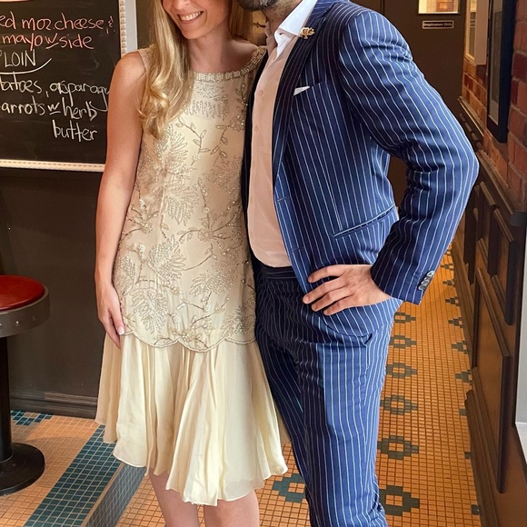 Vintage Cream Chiffon Beaded Evening Dress - Picture 8 of 11